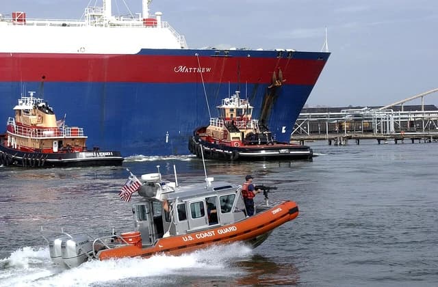 US Coast Guard vessel escorting the Liquefied Natural Gas Tanker Matthew.