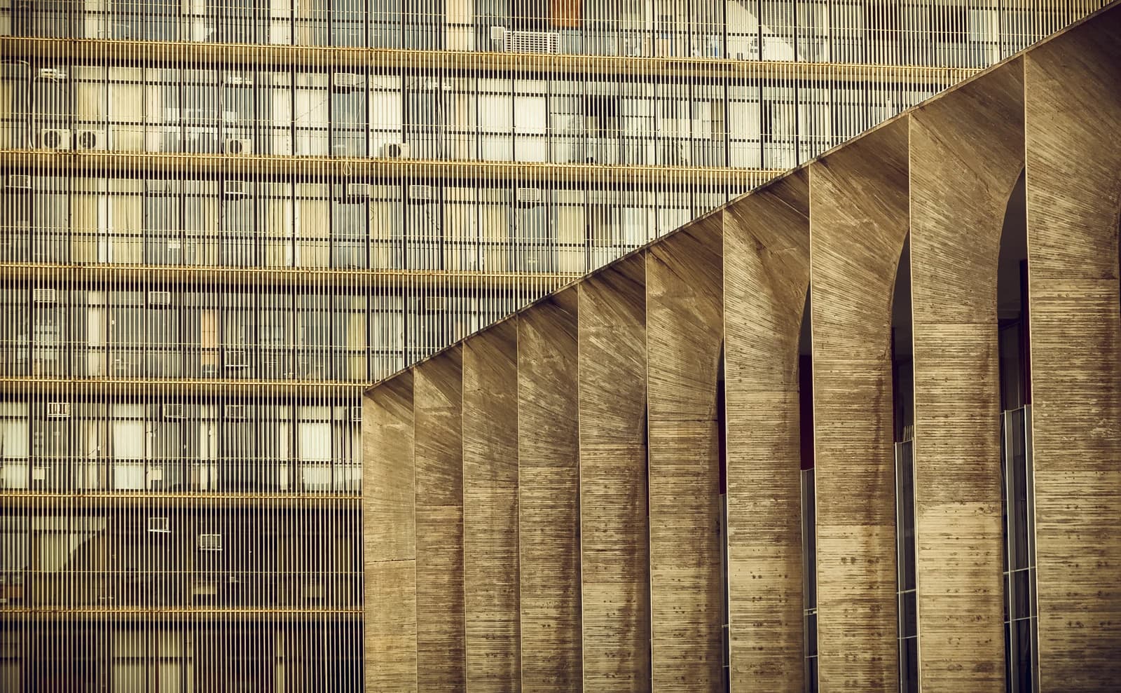 Close-up of the architectural details of the Itamaraty Palace in Brasília, Brazil.