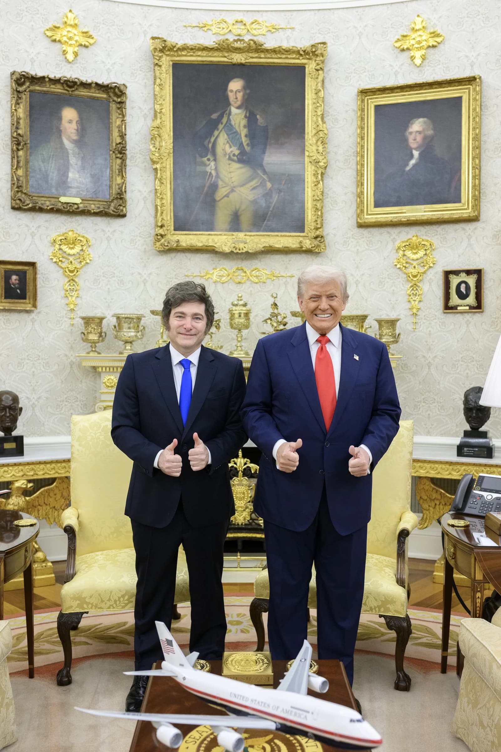 President Donald Trump and President Javier Milei posing for a photo at the White House.