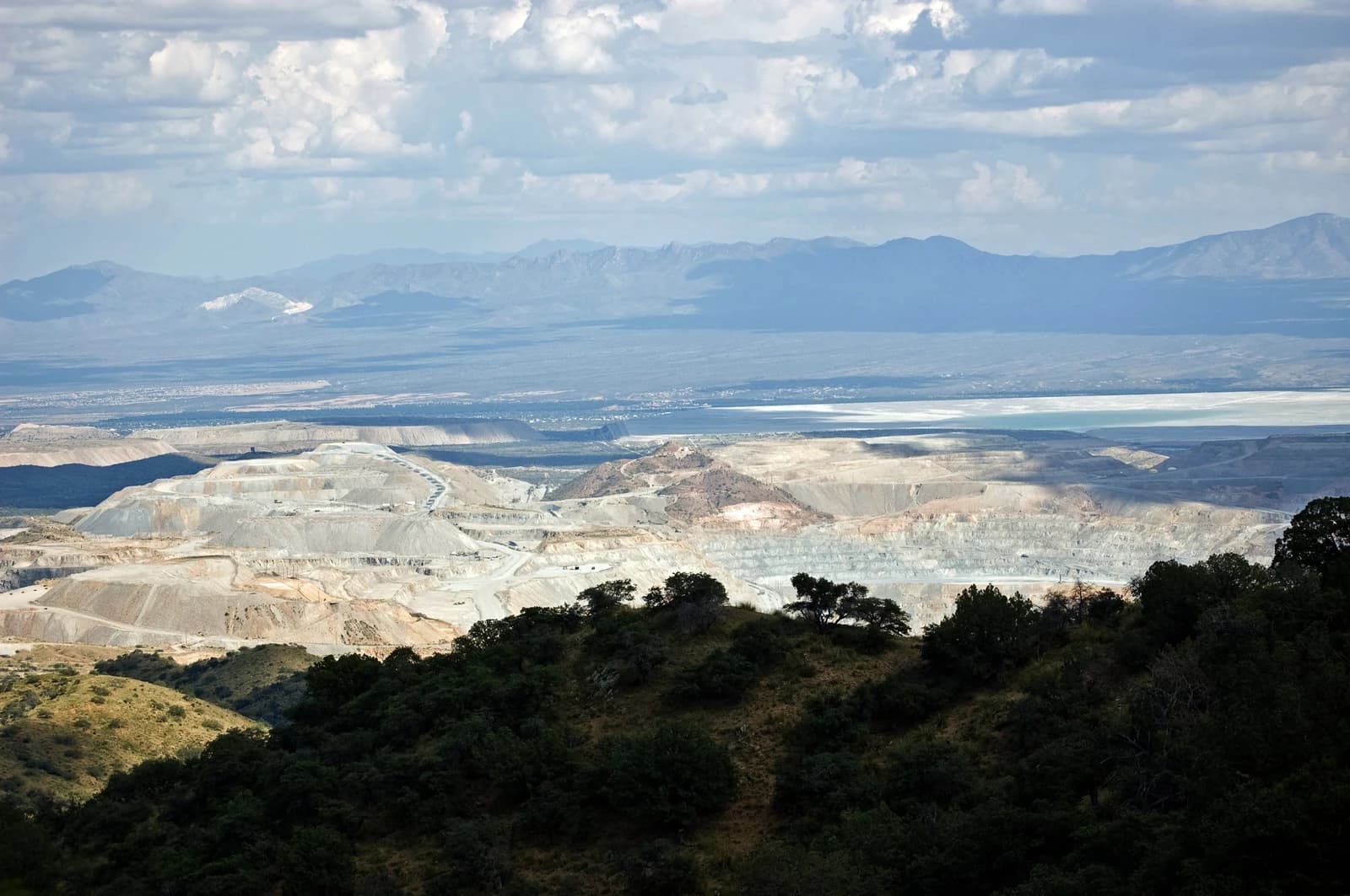Aerial view showing the vast open-pit operations of the Freeport-McMoRan Sierrita Mine.