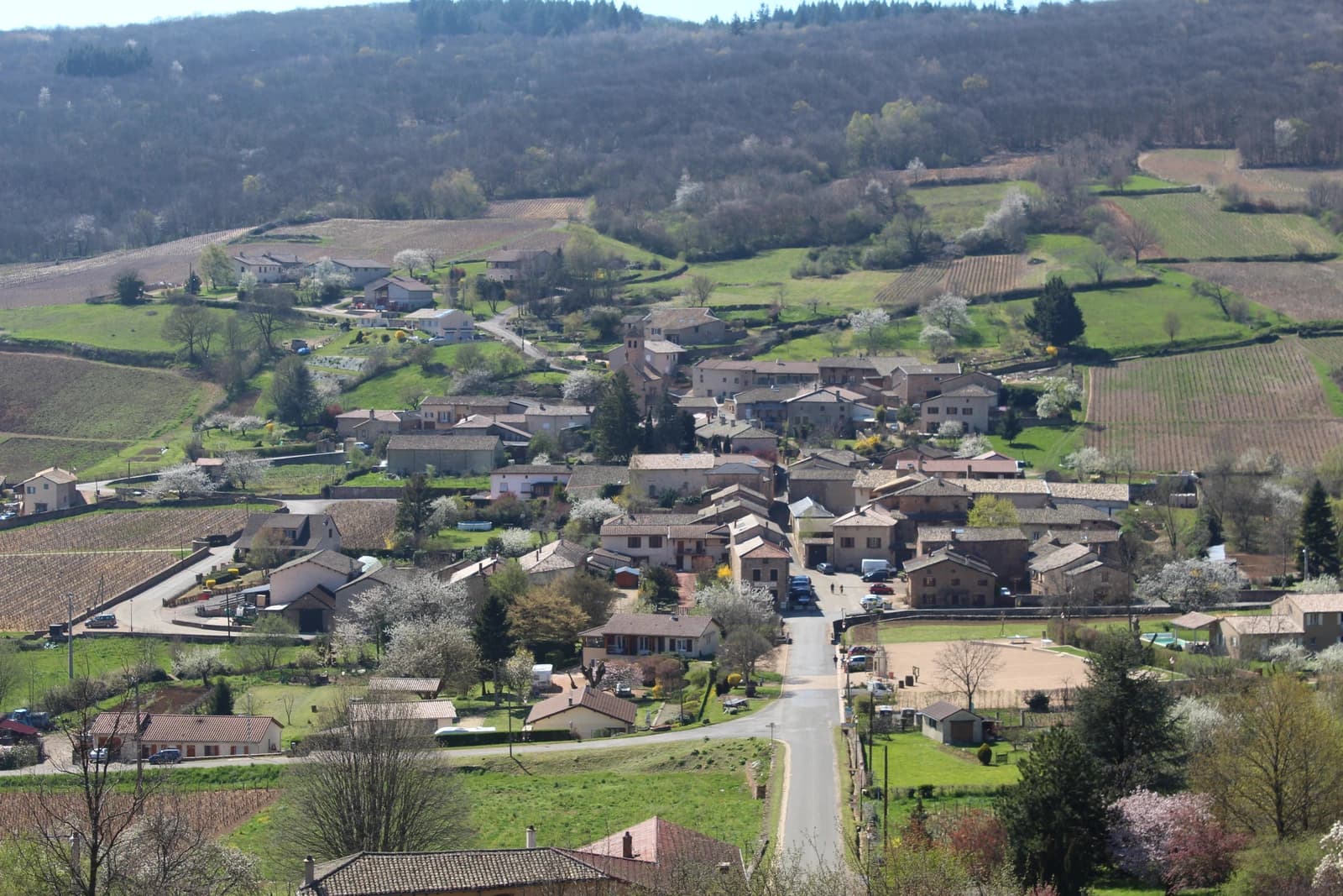 An aerial view of the small village of Chasselas in rural France.