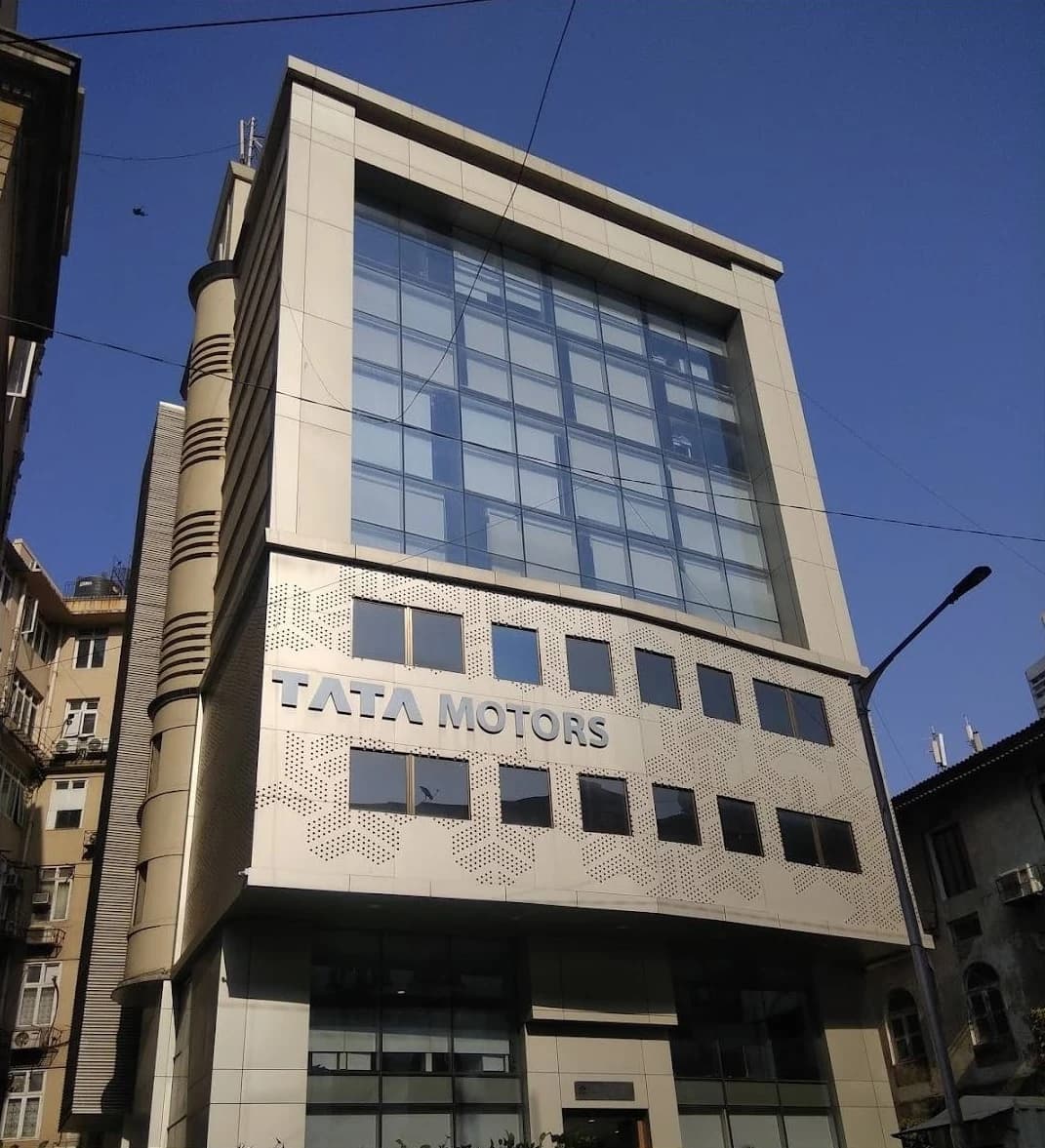 Exterior view of Tata Motors Headquarters building in Mumbai, Maharashtra, India.