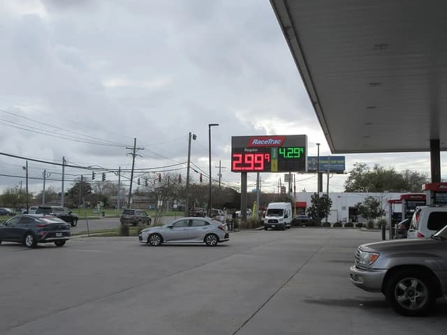 RaceTrac gas station sign displays regular fuel price at $2.99 and diesel at $4.29.
