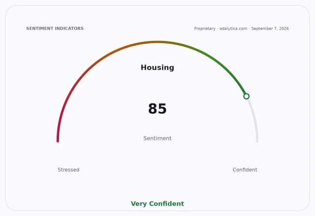 Housing sentiment gauge dial showing a reading of 85, categorized as 'Very Confident'.