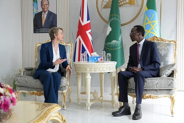 Yvette Cooper speaks with foreign ministers from African nations in Addis Ababa, Ethiopia.