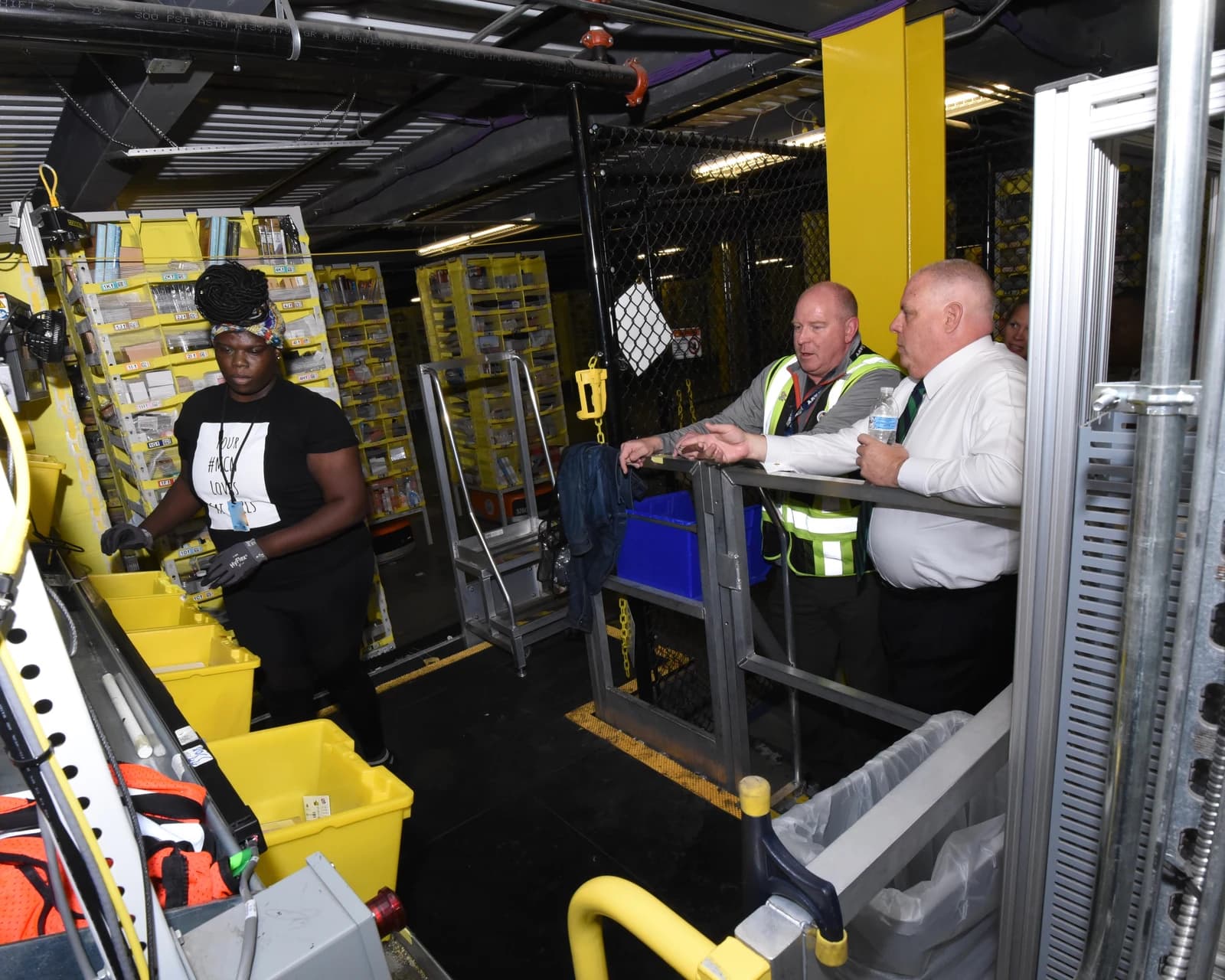 Larry Hogan, Governor of Maryland, tours an Amazon fulfillment center.