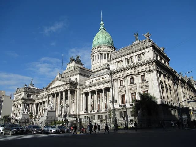 Palace of the National Congress of Argentina, a large neoclassical building with a dome, in Buenos Aires.