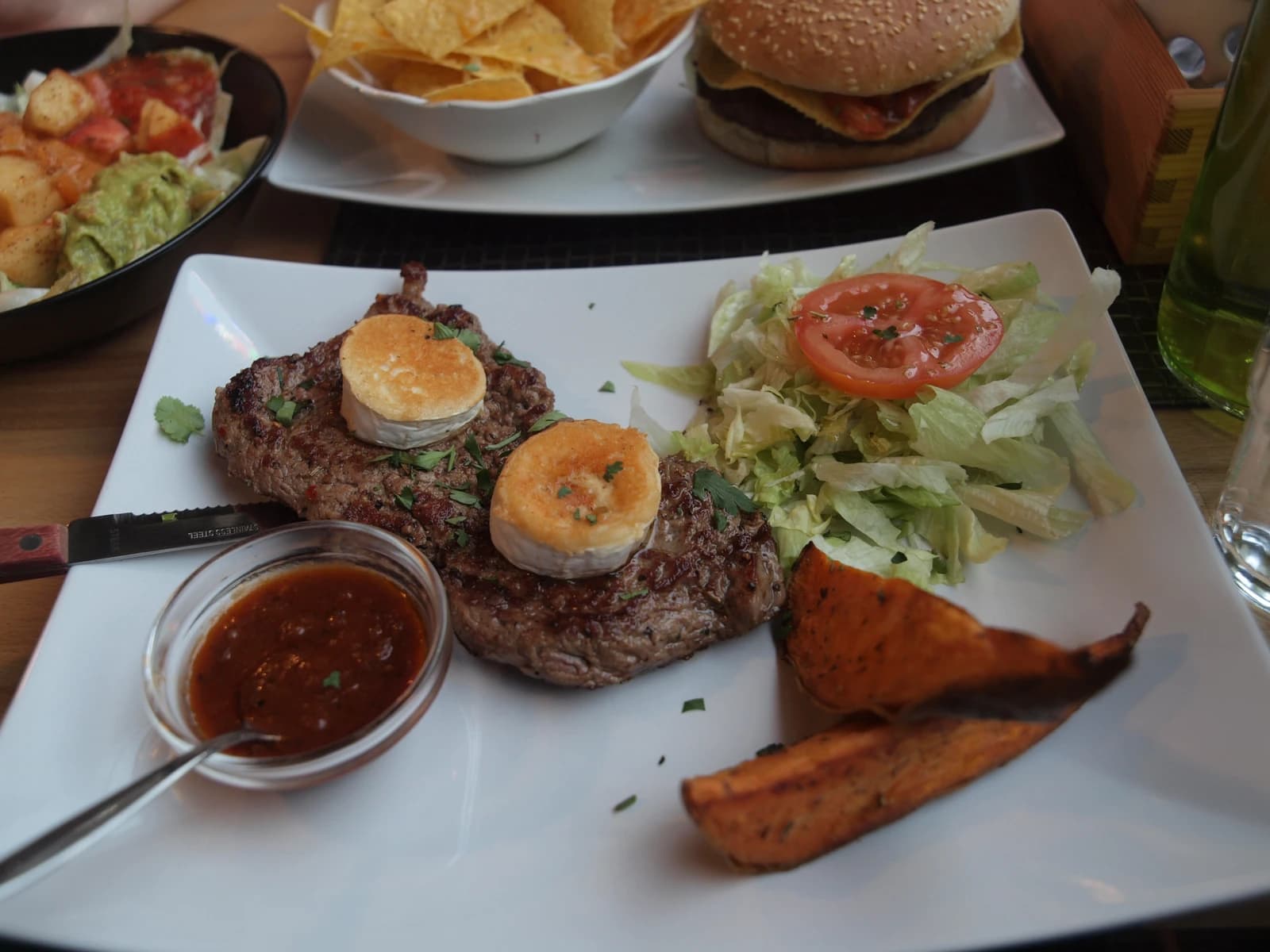 Mexican steak with salad and sweet potatoes at Suburritos restaurant.