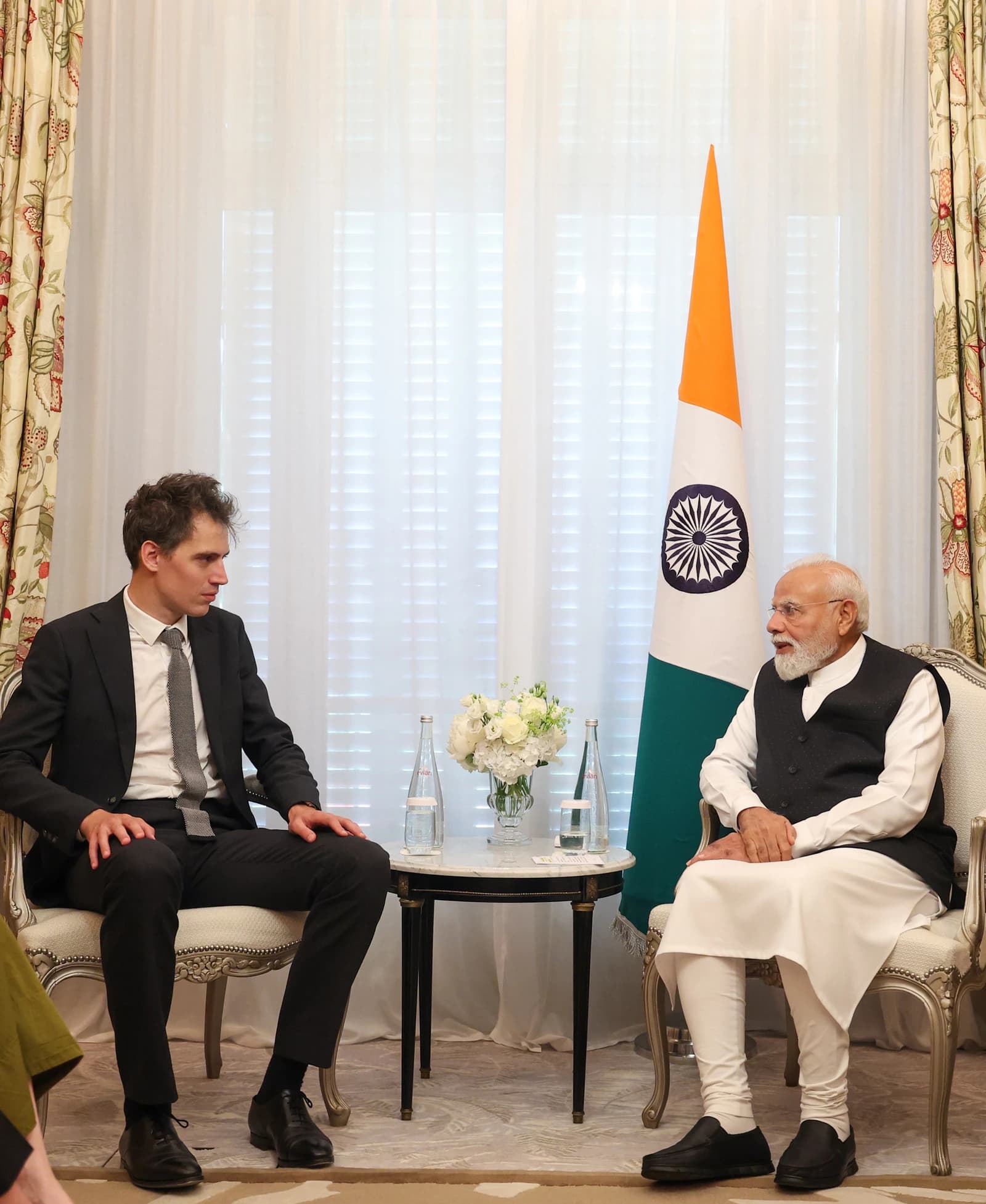 Arthur Mensch, CEO of Mistral AI, speaking with Prime Minister Narendra Modi.