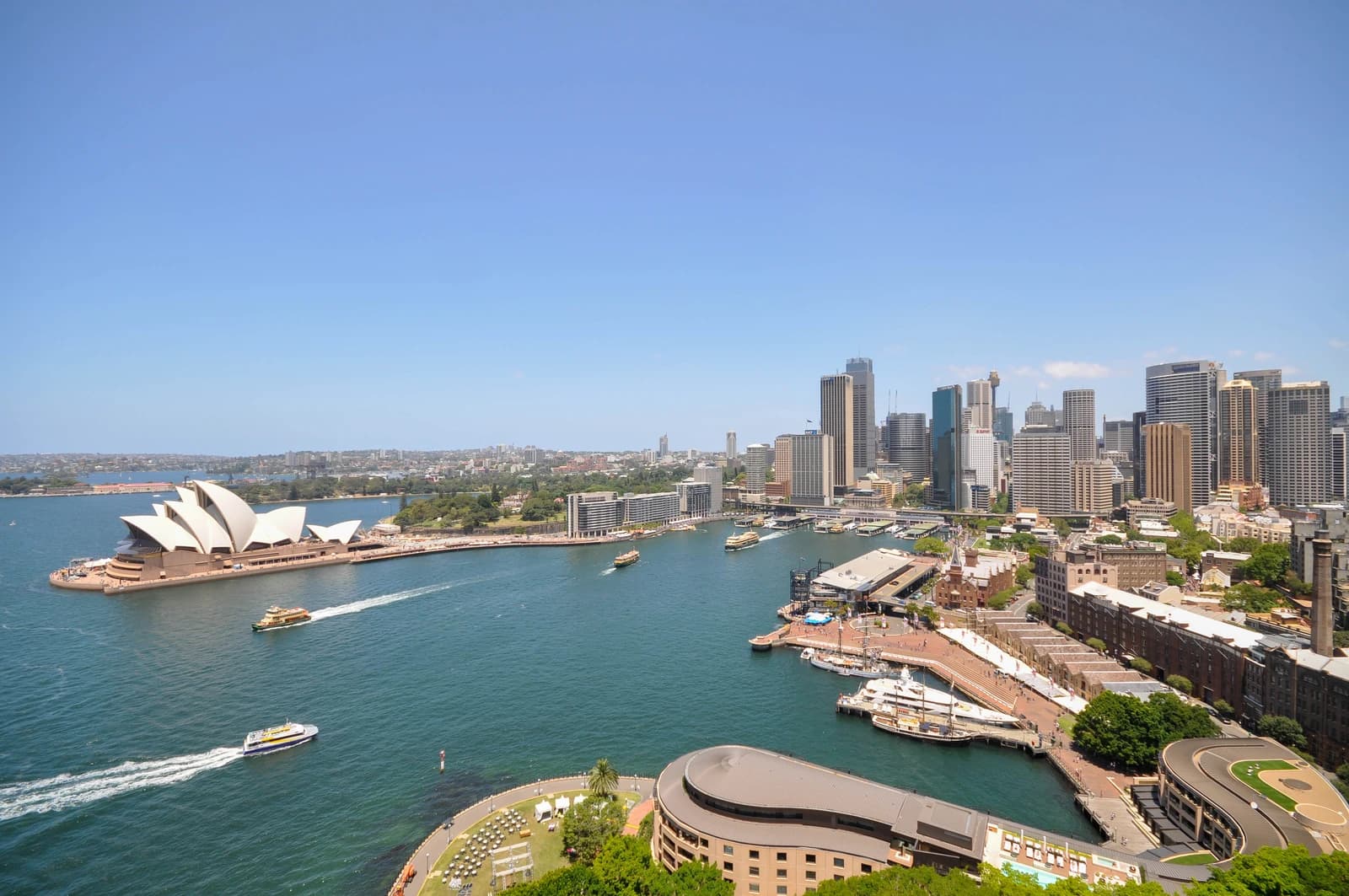 Aerial view of Sydney Harbour from the Sydney Harbour Bridge.