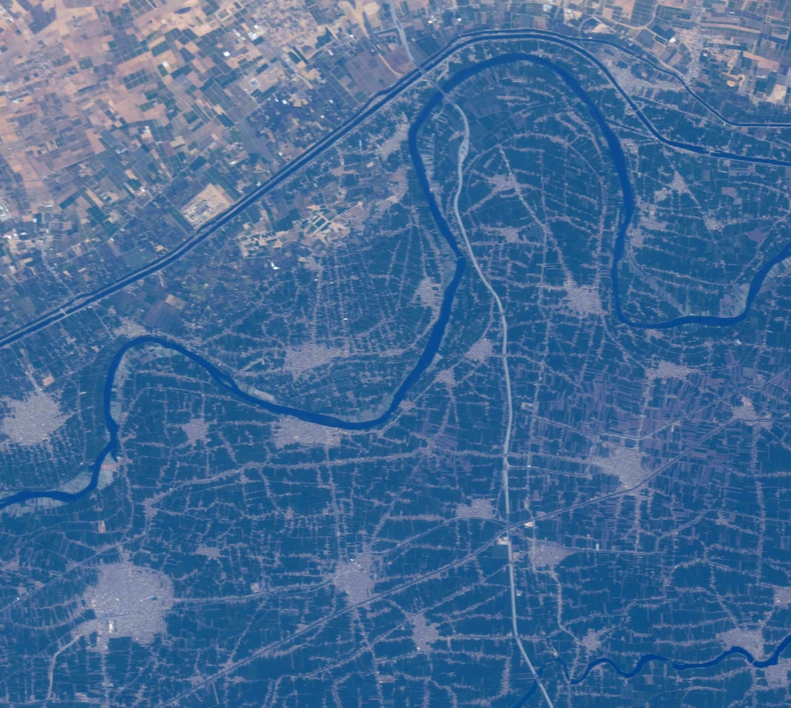 Satellite image showing the Nile Delta and surrounding agricultural lands in Egypt.