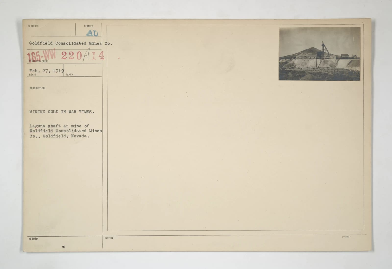 Photograph of the Laguna shaft at Goldfield Consolidated Mines in Goldfield, Nevada.