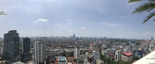 Panoramic view showing the dense urban landscape of Hanoi, Vietnam.