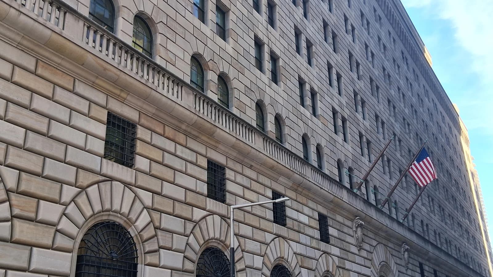 Exterior view of the Federal Reserve Bank of New York building.