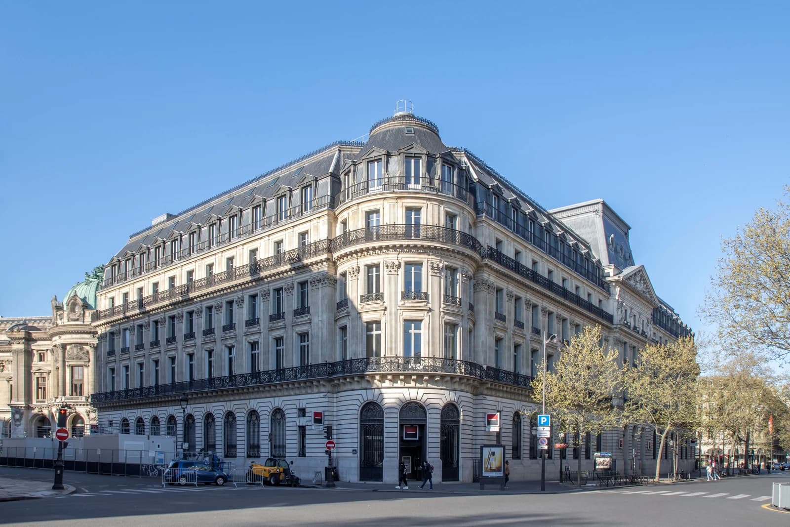 The exterior of the historic Société Générale central headquarters building in Paris, France.