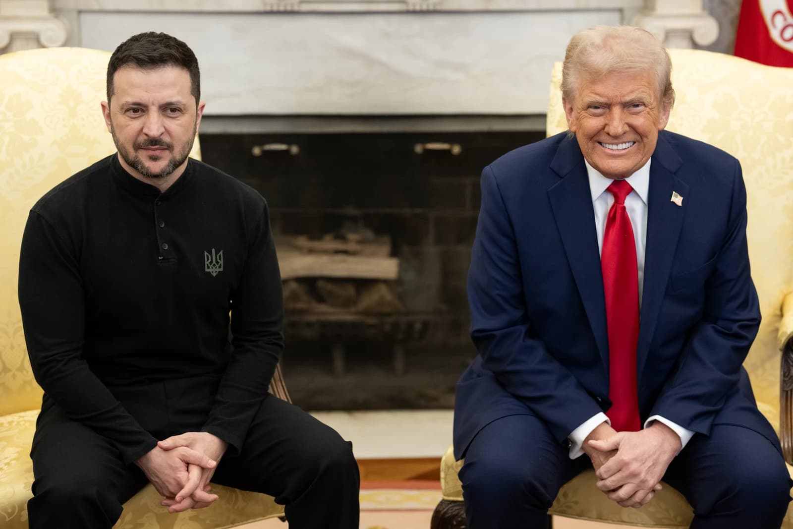 President Donald Trump and Ukrainian President Volodymyr Zelenskyy seated together at the White House.