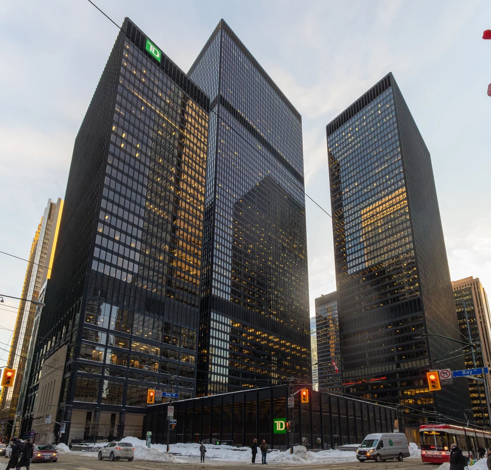 Buildings of the Toronto Dominion Centre on a snowy January day.