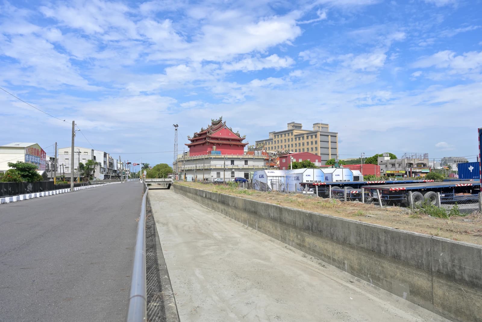ASML branded containers parked near a temple in Tainan, Taiwan.