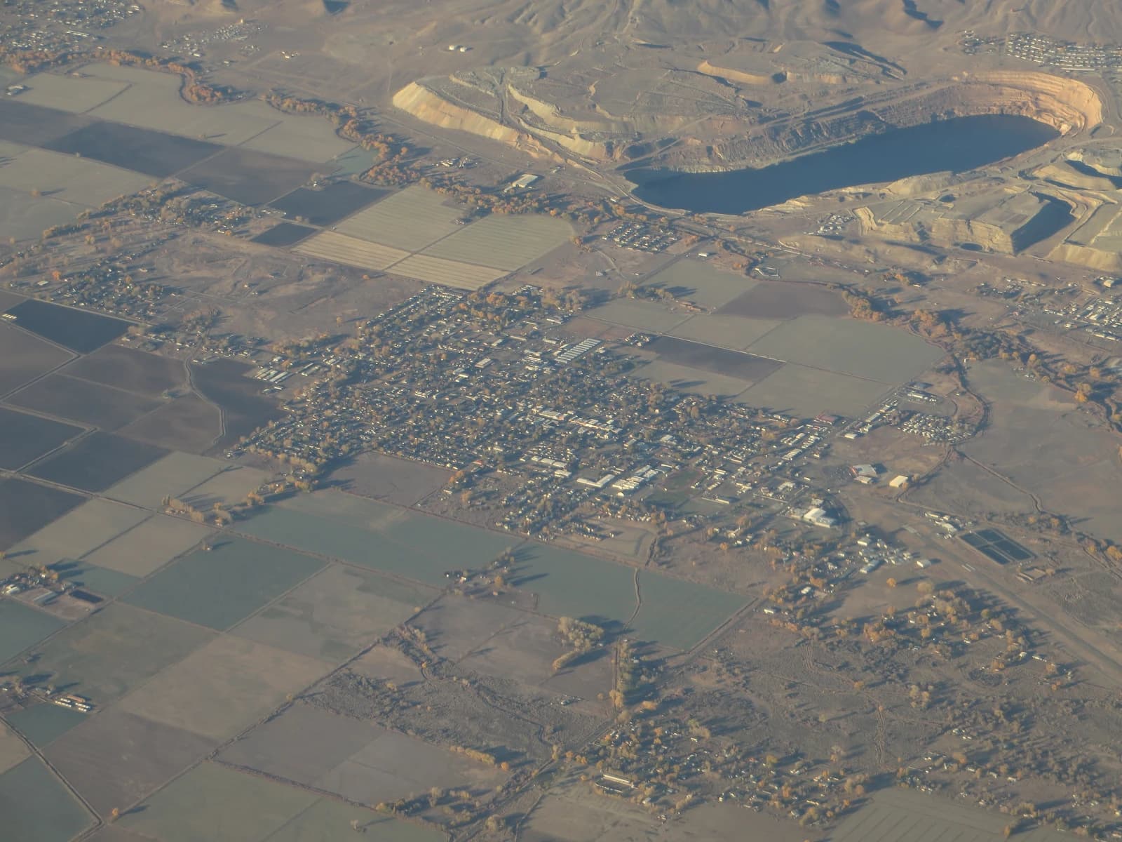 Aerial view shows the large open pit of the Anaconda Copper Mine near Yerington, Nevada.