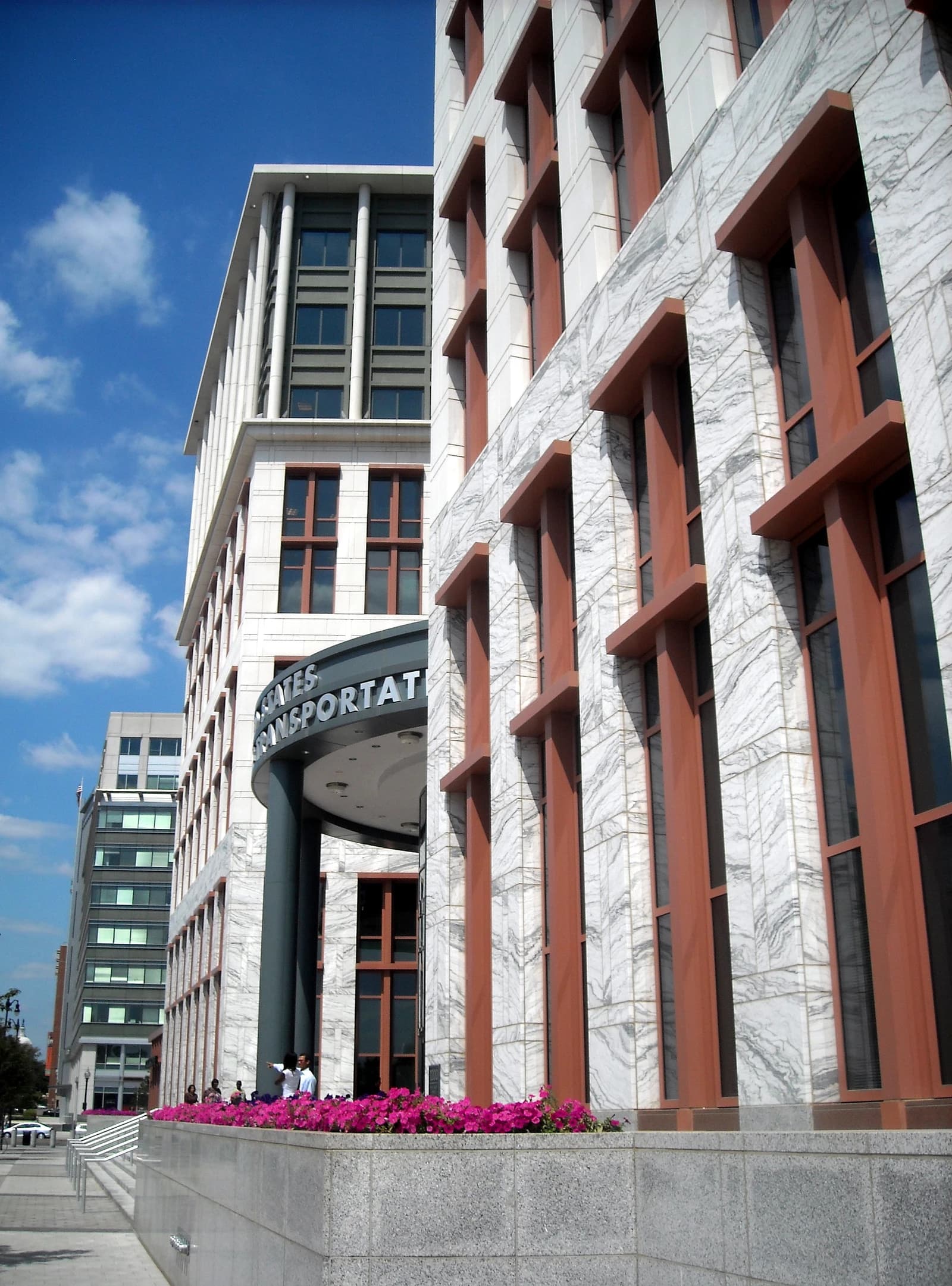 Exterior view of the United States Department of Transportation headquarters building.