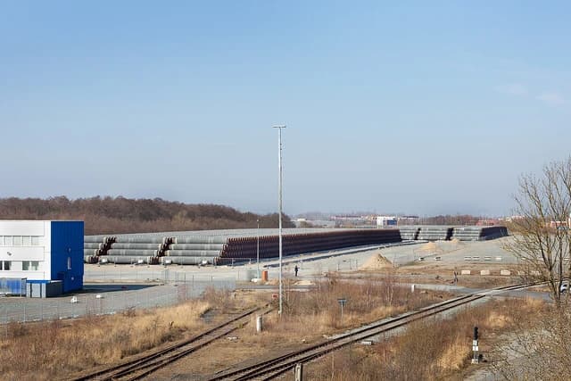 Pipes for the Nord Stream 2 pipeline stored at Mukran Port in Germany.