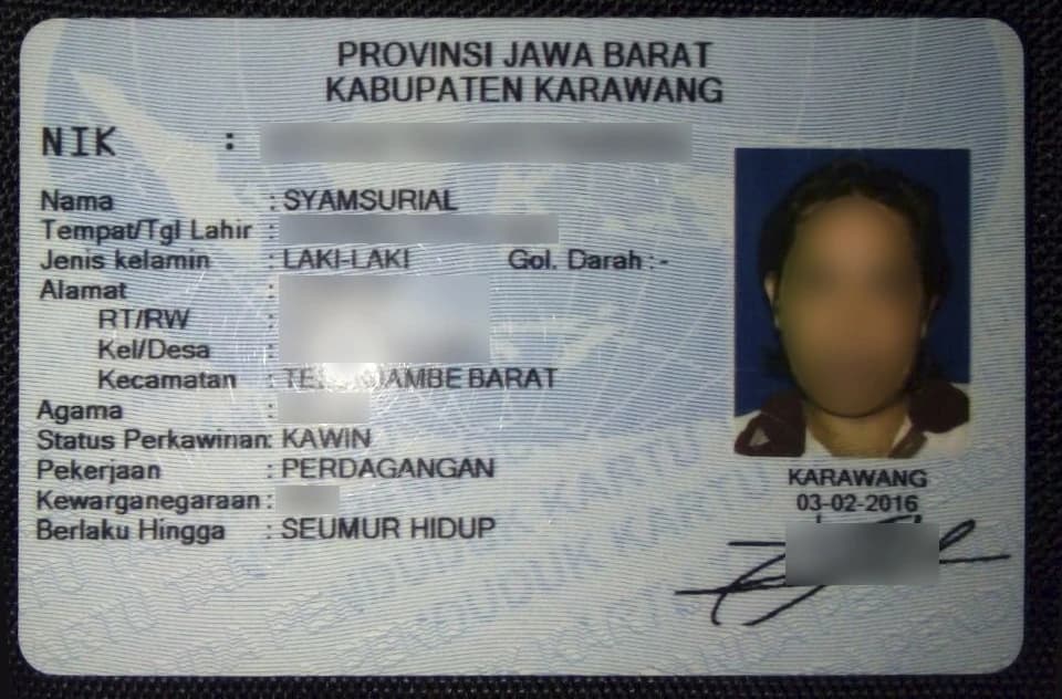 Close-up view of an Indonesian identity card, known as KTP.