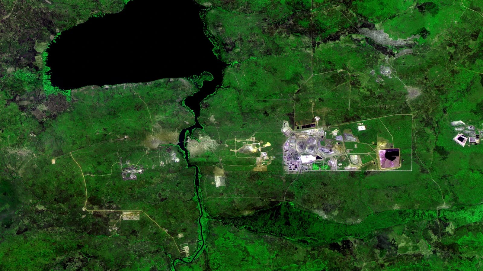 Aerial satellite image showing the Mutanda Mine site and surrounding landscape in Congo.