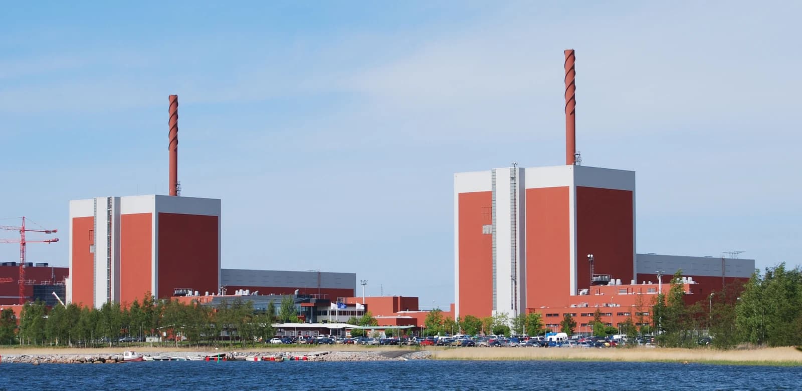 Olkiluoto 1 and 2 nuclear power plant units located on the coast in Finland.