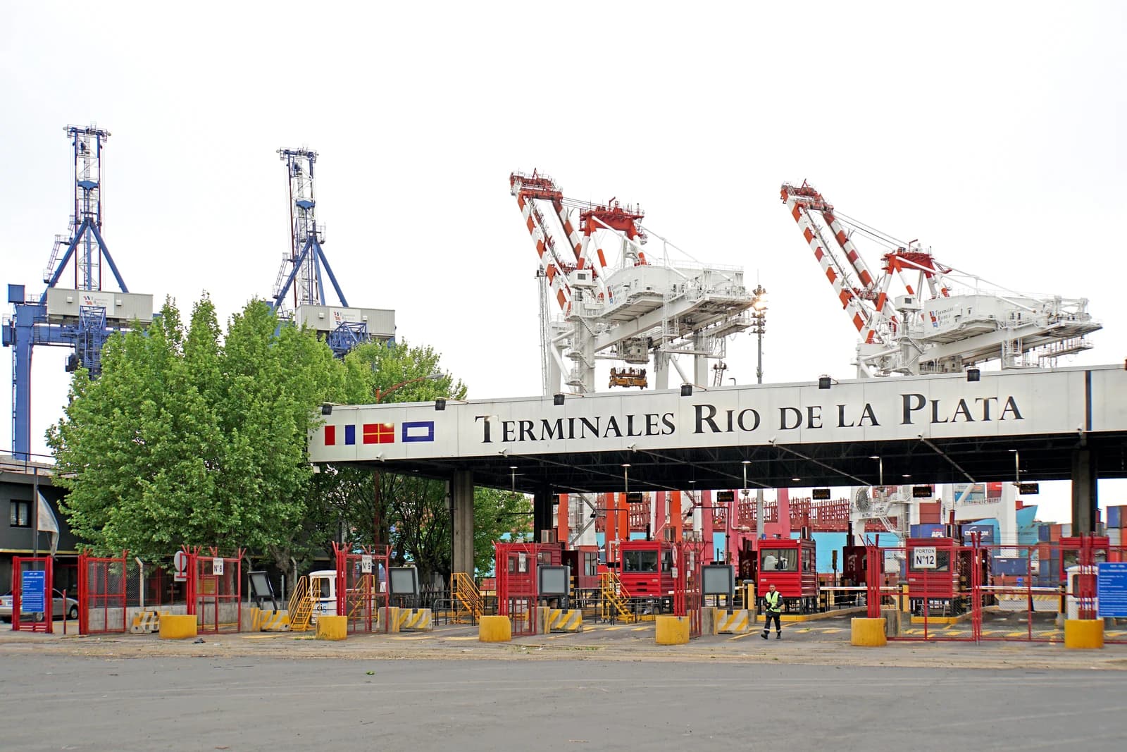 Entrance to Terminales Rio de la Plata, a shipping port facility in Argentina.