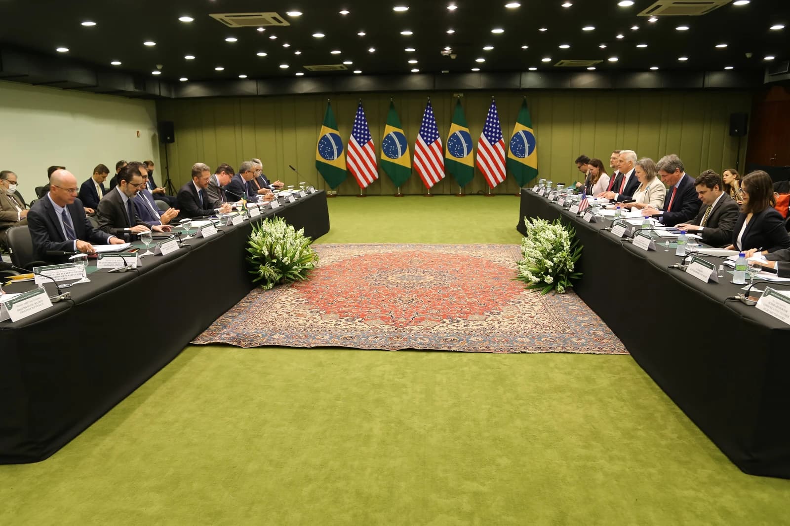 US and Brazilian officials attending a high-level dialogue in a meeting room.