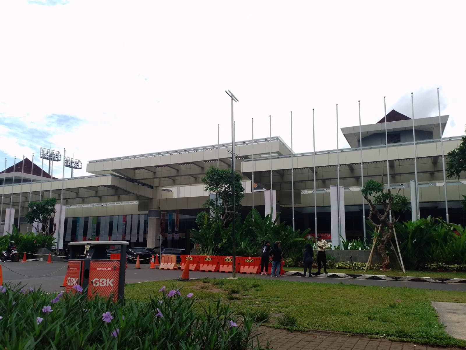 Exterior view of the Jakarta Convention Center exhibition hall lobby.