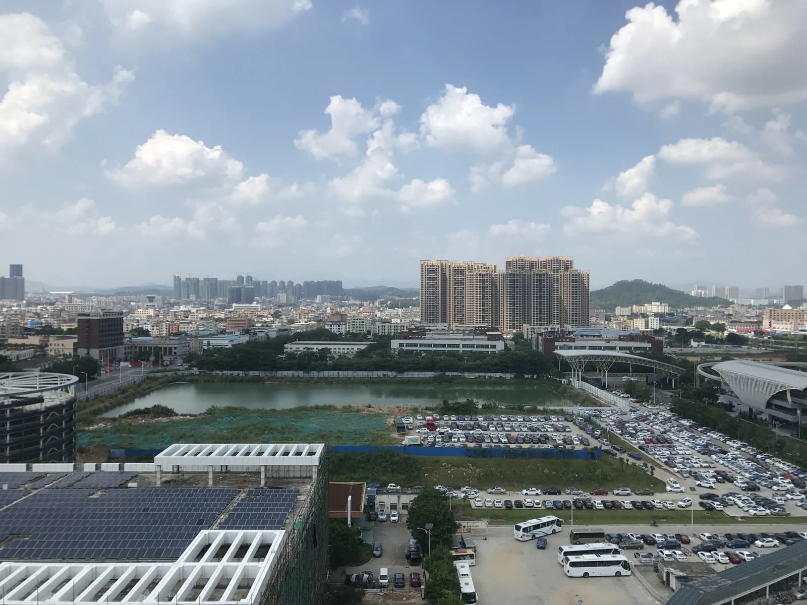An aerial view of the urban landscape around the BYD Company headquarters.
