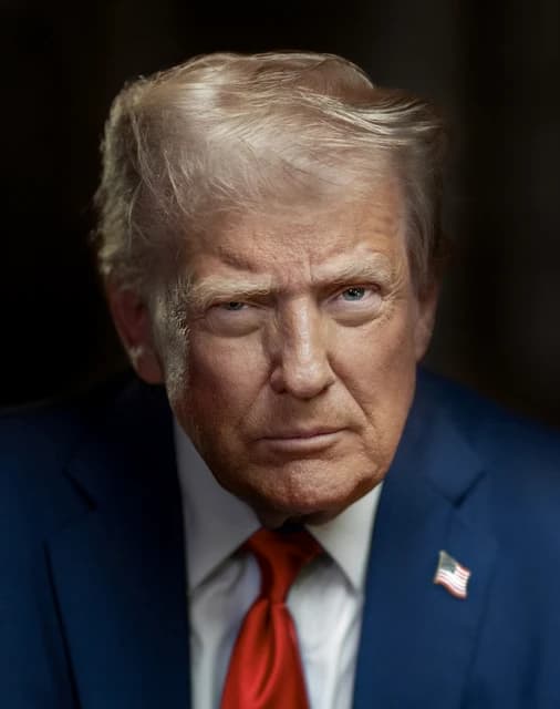 Donald Trump, former President of the United States, looks directly at the camera.