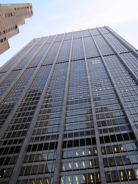 One Chase Manhattan Plaza, a skyscraper in New York City's Financial District.