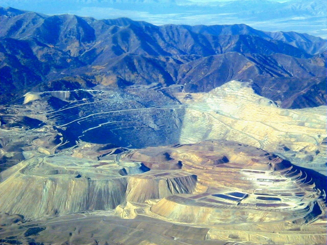 Aerial view of the massive Bingham Canyon open-pit copper mine in Utah.