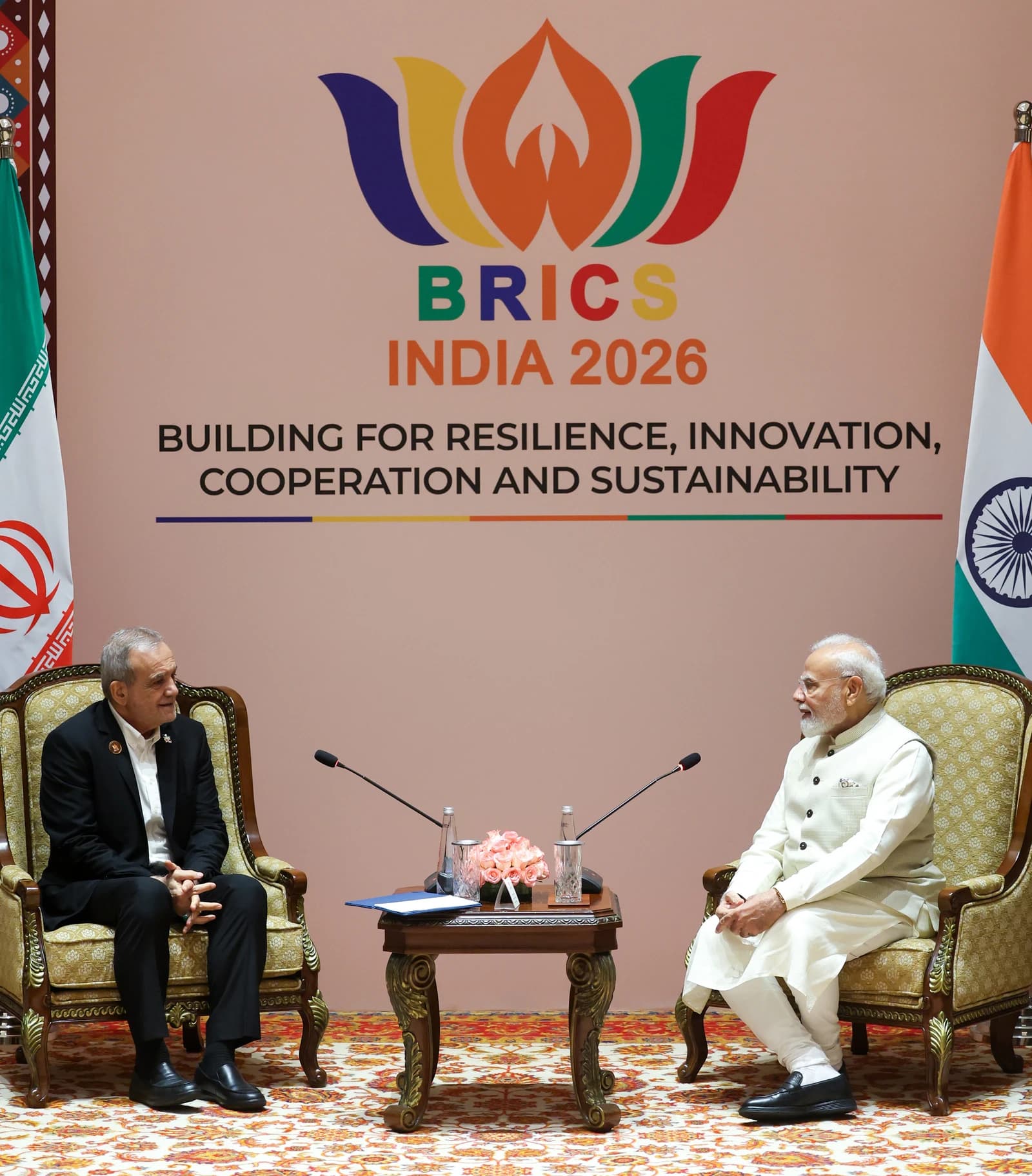 Narendra Modi, Prime Minister of India, meets Masoud Pezeshkian, President of Iran.