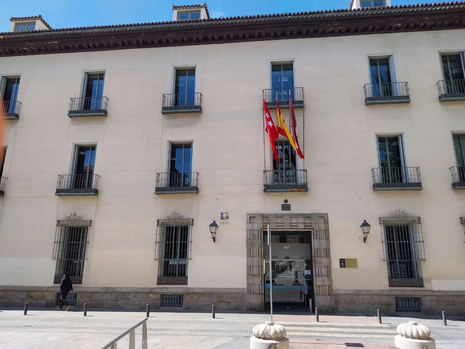 Agencia Tributaria building on Calle del Sacramento in Madrid, Spain.