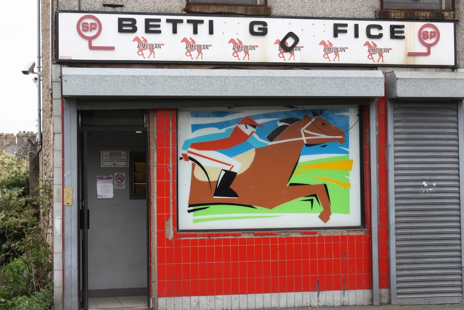Exterior view of an A. McLean betting office in Portadown, Northern Ireland.