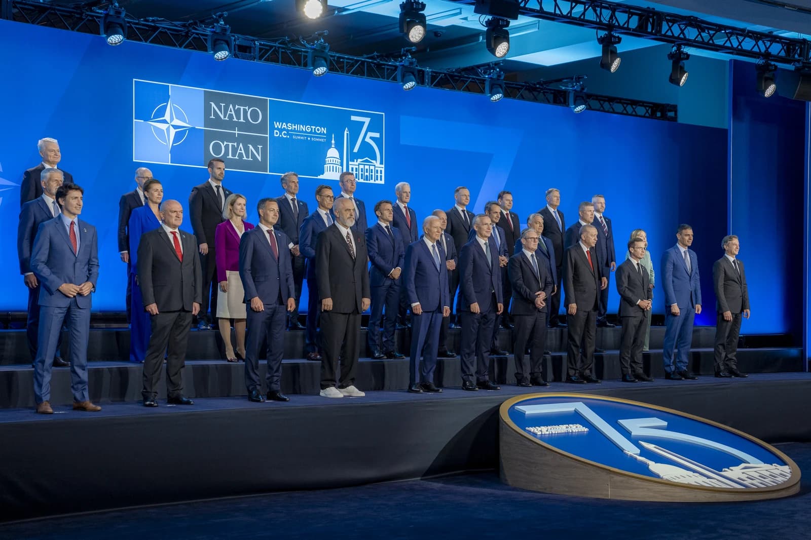Joe Biden, President of the United States, stands with other NATO leaders for a photo.