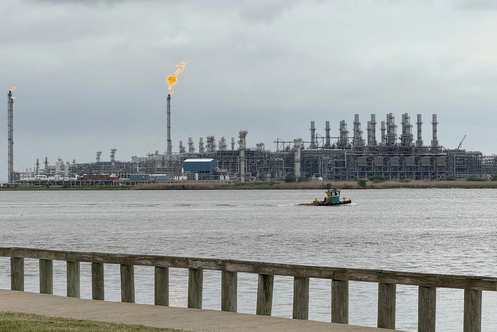 Cheniere Sabine Pass Liquefied Natural Gas Terminal with active gas flares.
