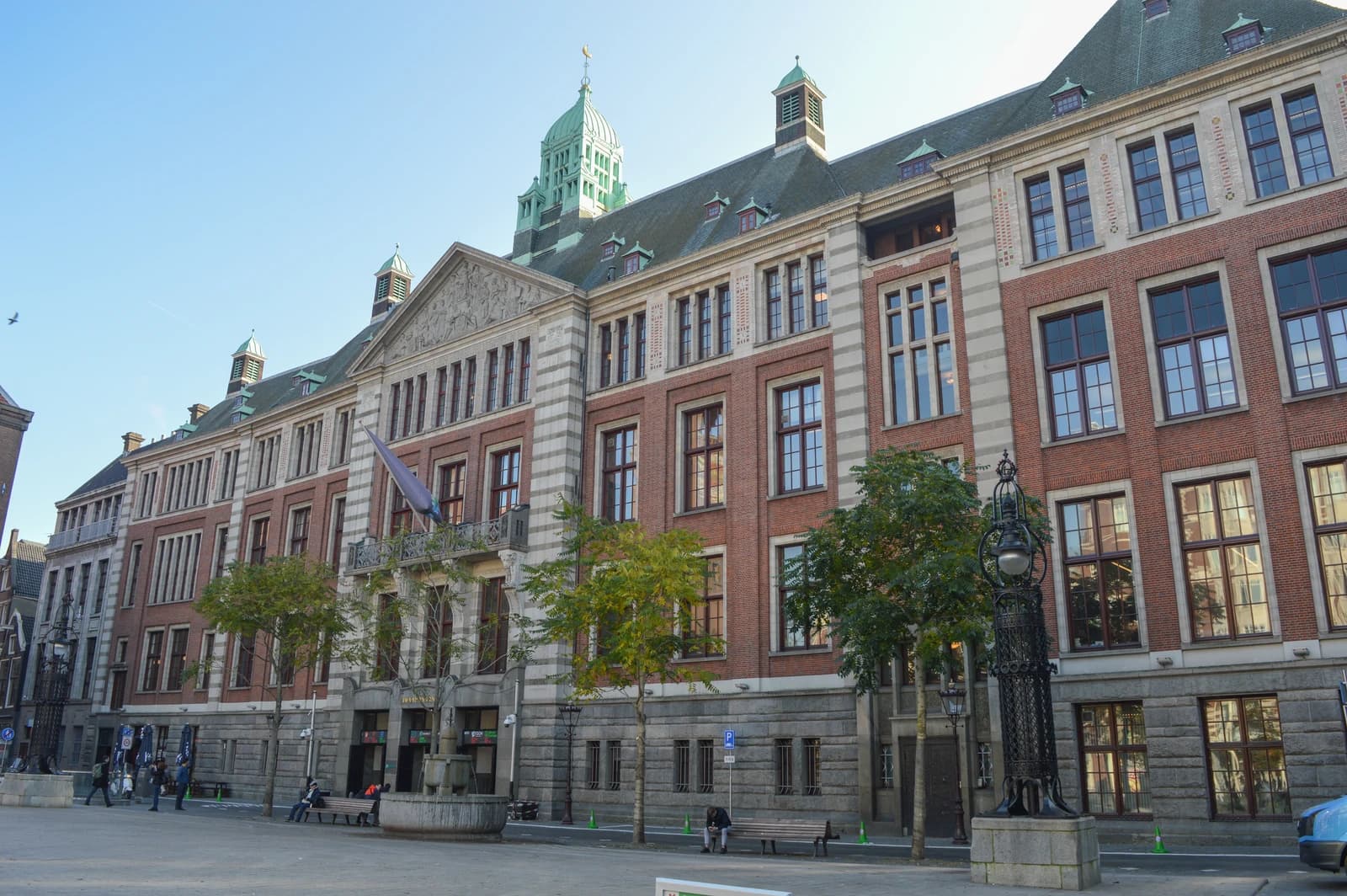 Exterior view of the historic brick and stone building of Beursplein 5, Amsterdam.