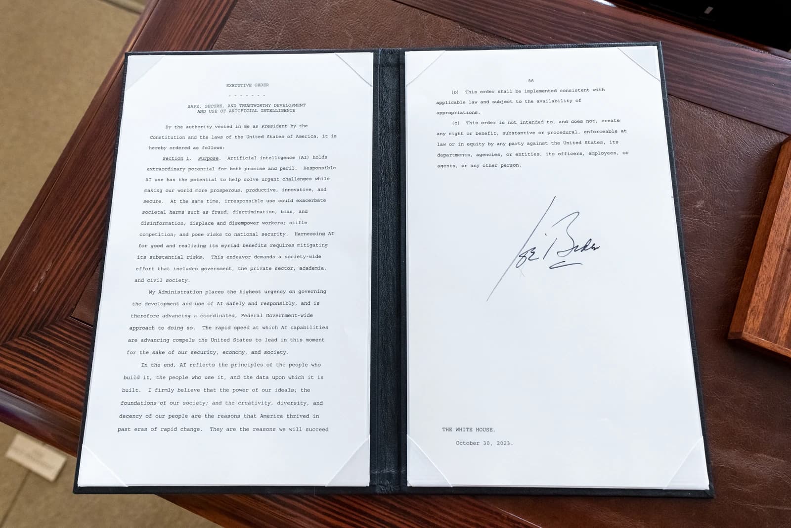 Executive Order on the Safe, Secure, and Trustworthy Development and Use of Artificial Intelligence.