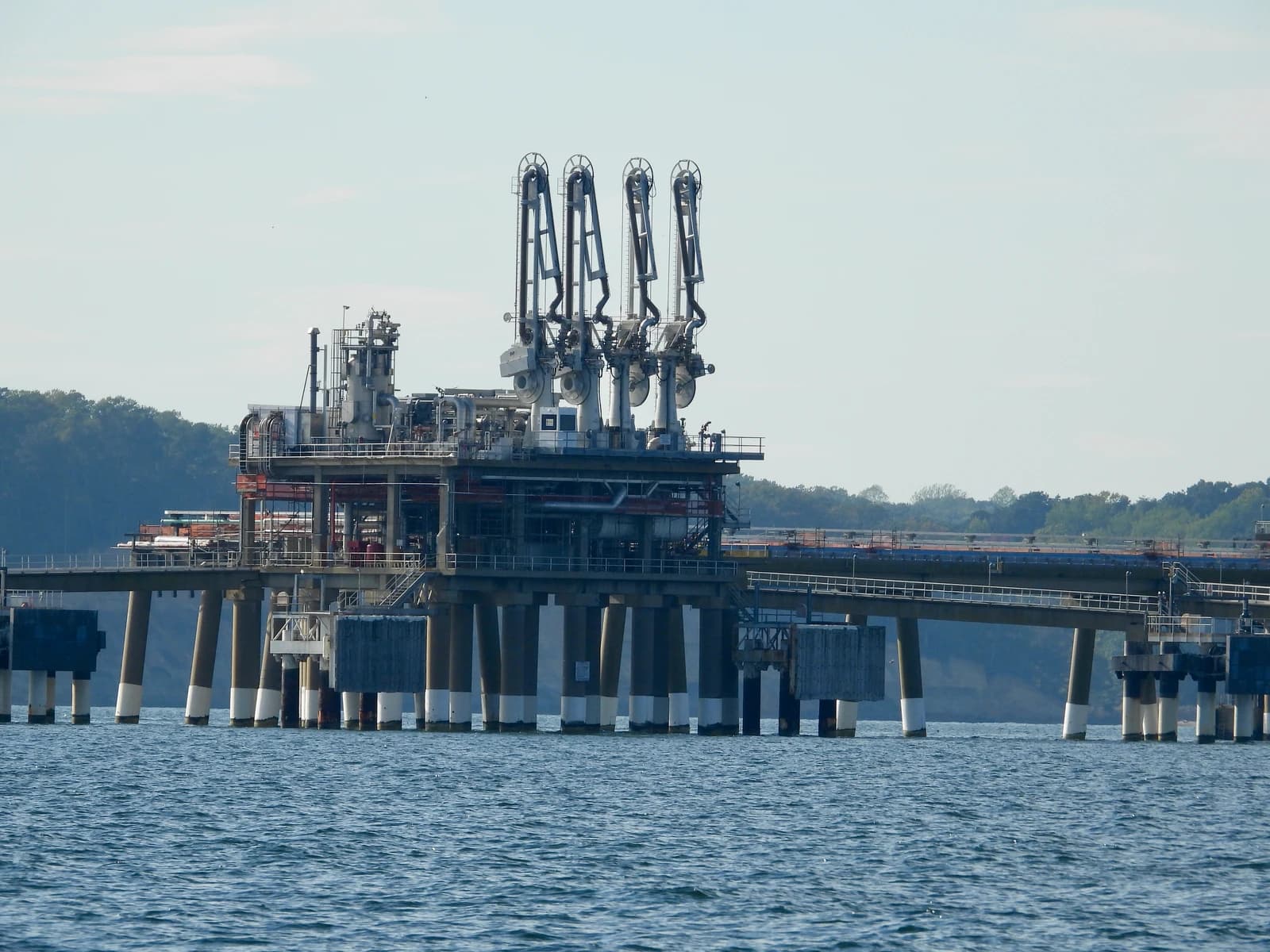 Cove Point LNG Terminal, a natural gas export facility, from a body of water.