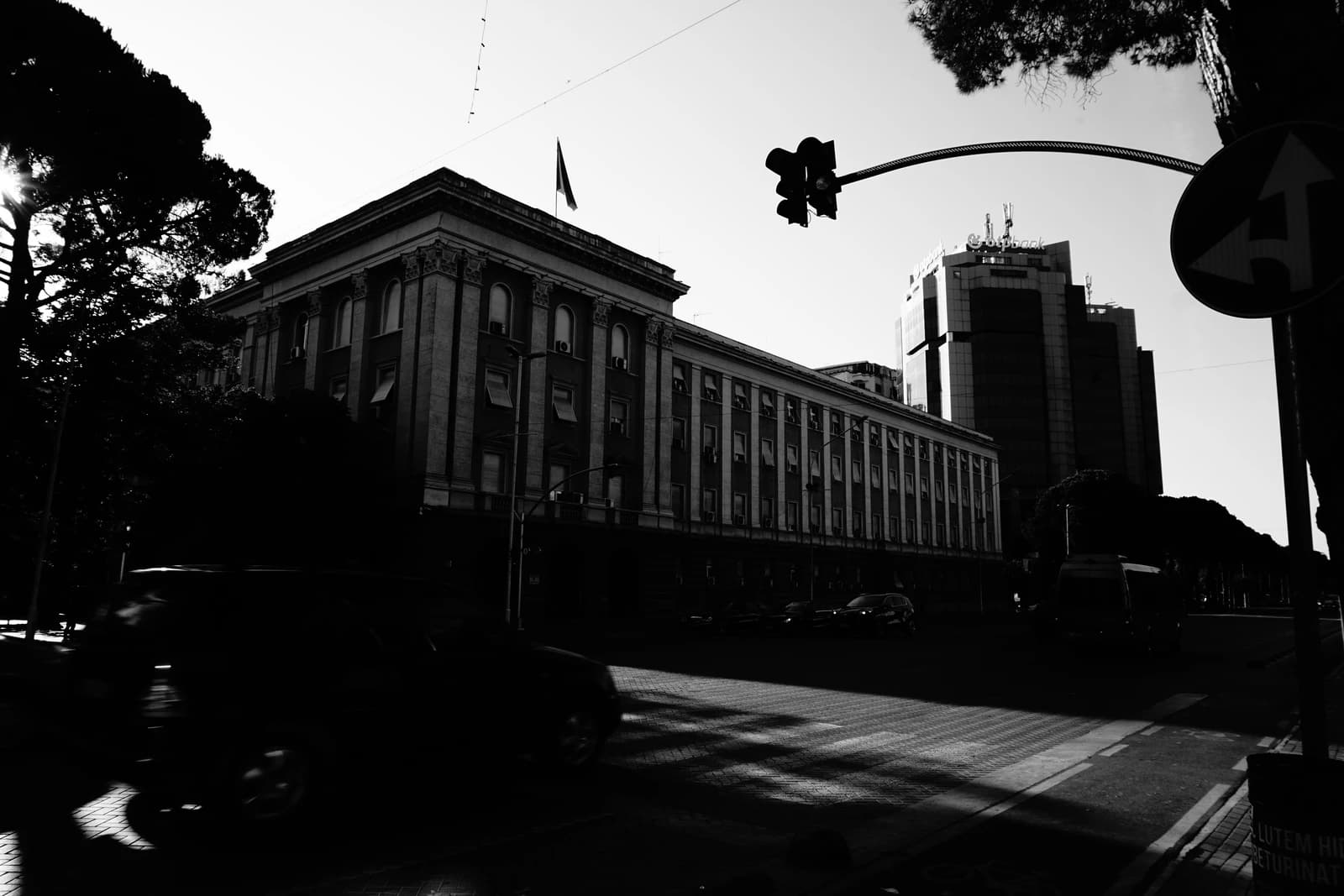 Exterior view of the Parliament Offices building in Tirana, Albania.