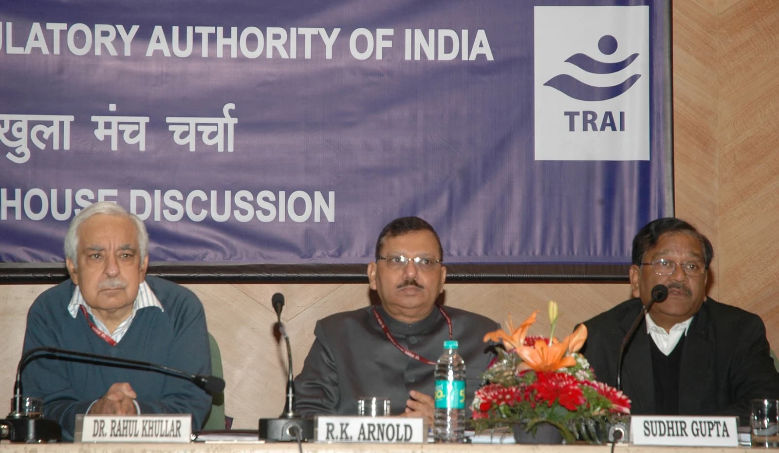 Sudhir Gupta, Secretary TRAI, and others seated at a panel discussion.