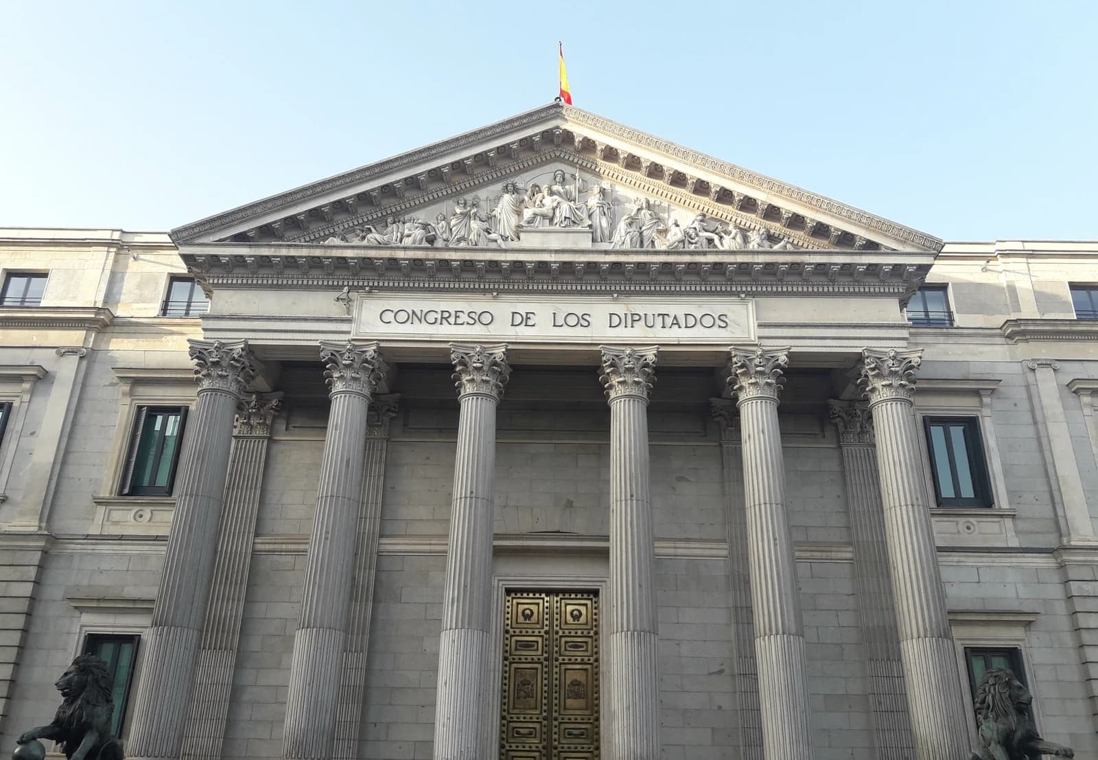 Spanish Parliament building, Congreso de los Diputados, with pillars and pediment, Madrid.