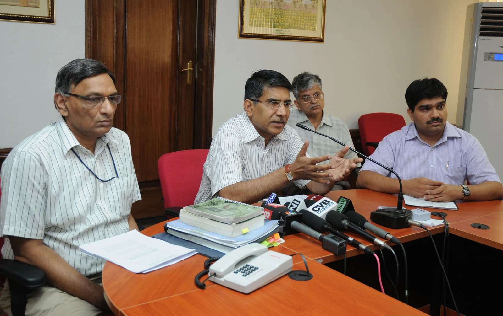 Sudhir Mital, Additional Secretary, Ministry of Corporate Affairs, speaking at a press conference.
