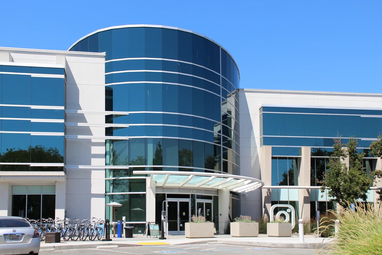 Exterior view of the Instagram corporate office building at 200 Jefferson Drive.