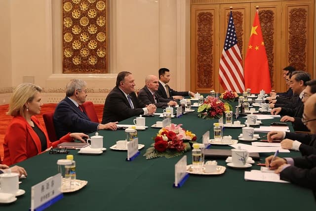 Secretary Mike Pompeo and Foreign Minister Wang Yi attend a bilateral meeting in Beijing.
