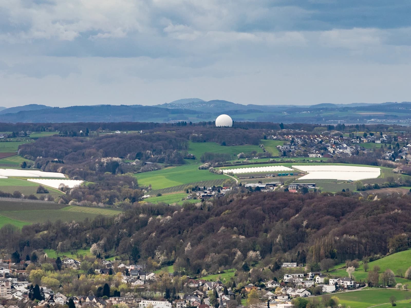 Aerial view of the Fraunhofer Institute for High Frequency Physics and Radar Techniques (FHR) dome in Germany.